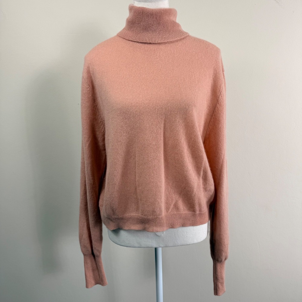 CRUSH. 100% Cashmere Turtleneck Sweater Peach Pink Long Sleeve Knit Top Med.(2)